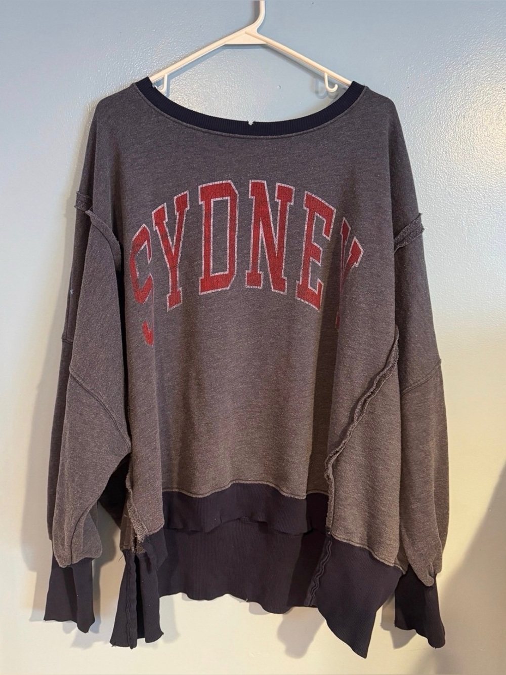 Free People Sydney Graphic Oversized Sweater Washed navy